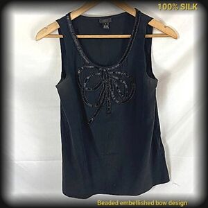 🦩Vintage 100% Silk Beaded Embellished J Crew Sleeveless Blouse Sz 8